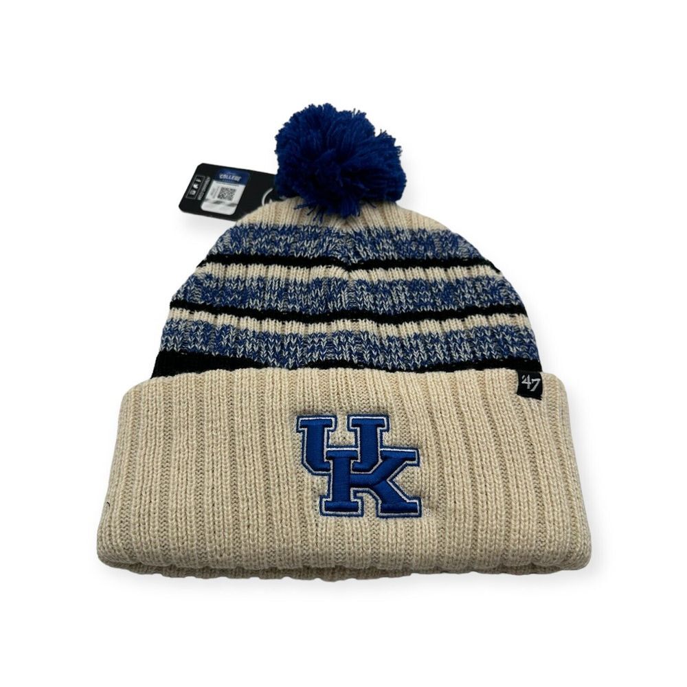 '47‎ Kentucky Wildcats Tavern Striped Winter Knit Cuff Beanie Hat Cap Pom
